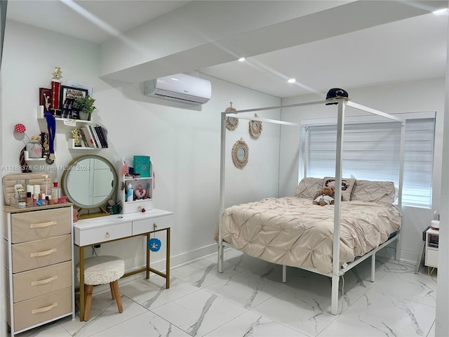 bedroom with an AC wall unit