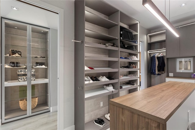 spacious closet featuring light hardwood / wood-style floors