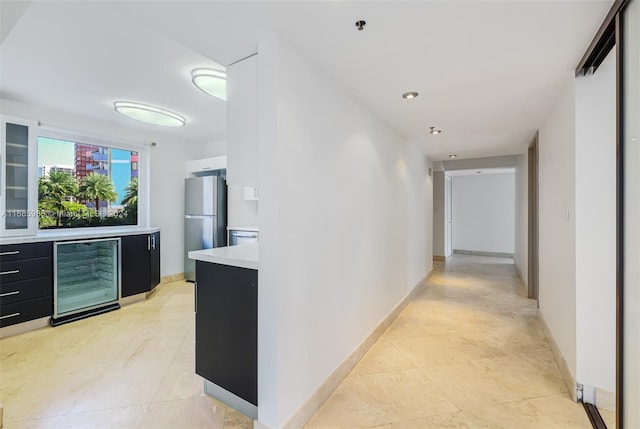 hallway featuring wine cooler