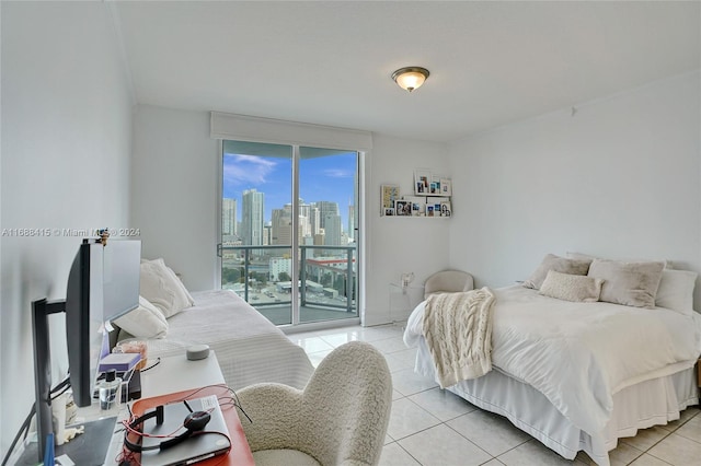 tiled bedroom with access to exterior