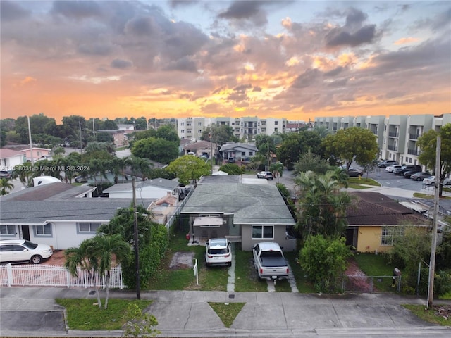 view of aerial view at dusk