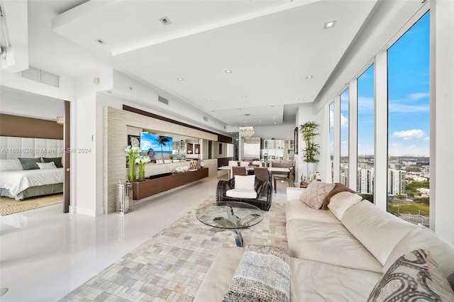 living room featuring light tile patterned floors