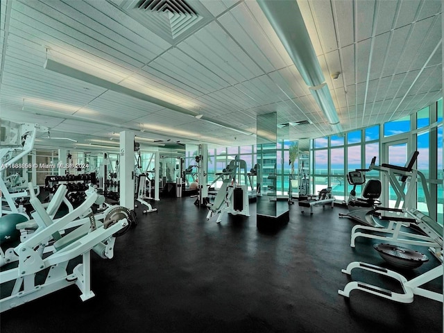 workout area featuring a wall of windows