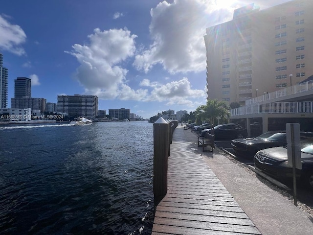 dock area with a water view