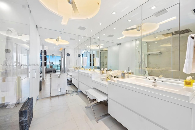 100 S Pointe Dr Unit 706, Miami Beach, FL 33139 - full bath with a stall shower, vanity, and marble finish flooring
