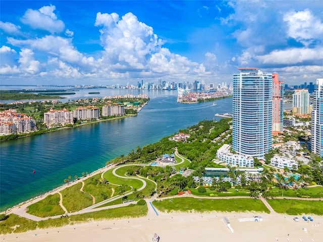 aerial view with a water view