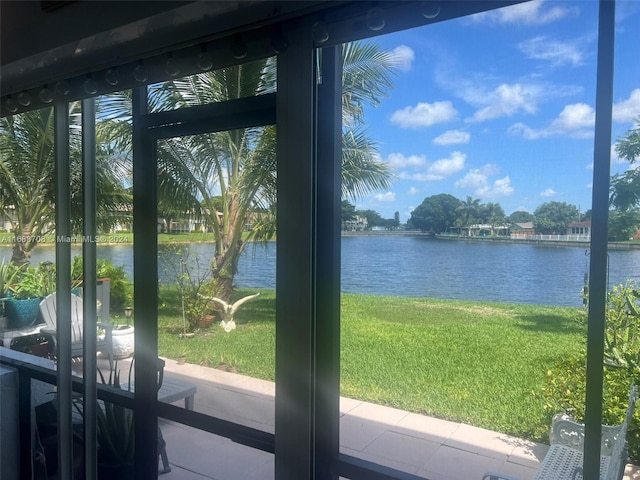 doorway featuring a water view