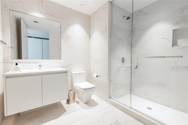 1000 Biscayne Blvd Unit 2702, Miami, FL 33132 - full bathroom with vanity, a marble finish shower, marble finish floors, and tile walls