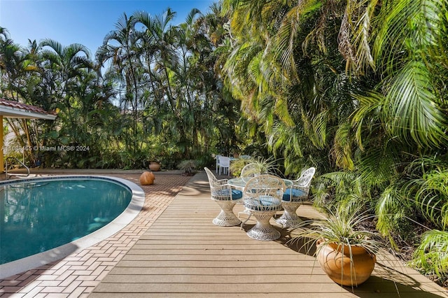 view of pool featuring a wooden deck