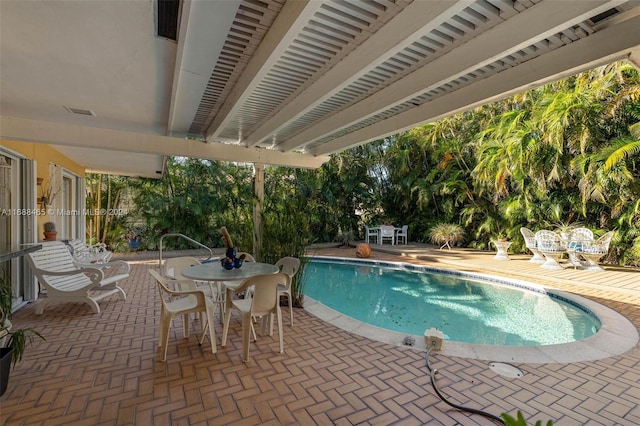 view of swimming pool featuring a patio