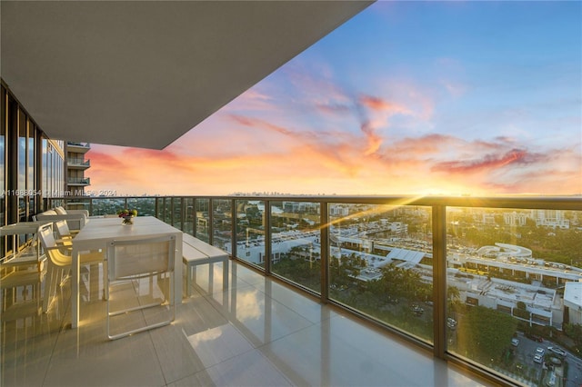 view of balcony at dusk