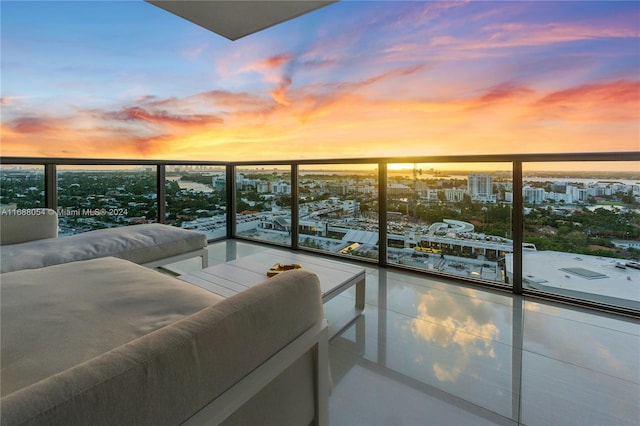 view of balcony at dusk