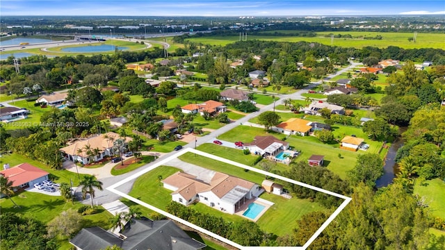 aerial view with a water view