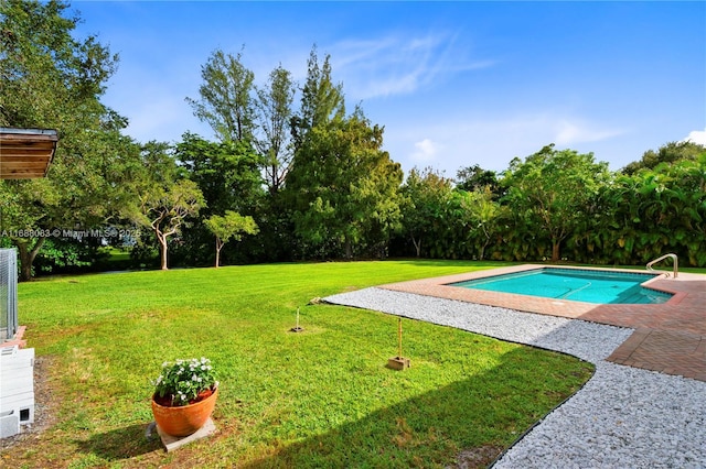 view of swimming pool with a patio area and a lawn