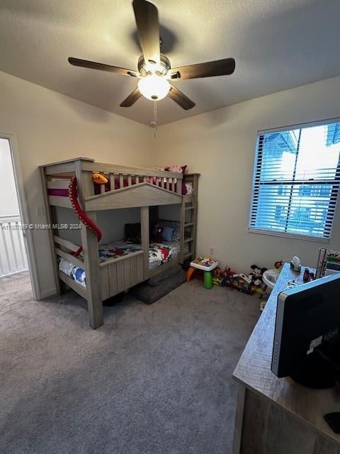 bedroom with carpet flooring and ceiling fan