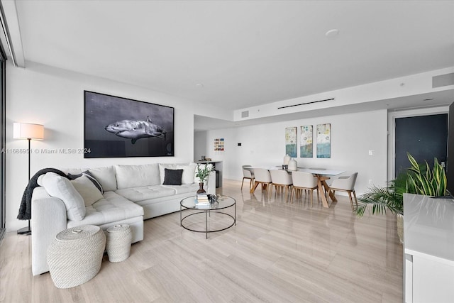 living room with light wood-type flooring