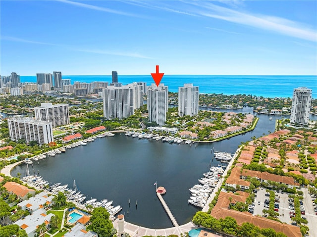 aerial view with a water view