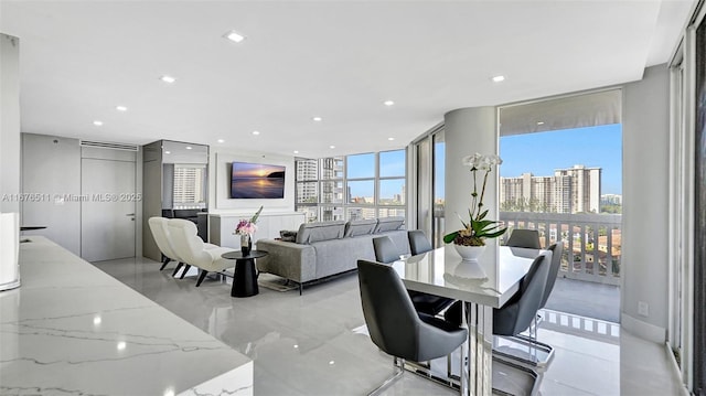 dining area with expansive windows