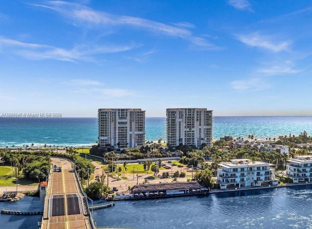 aerial view with a water view