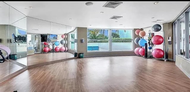 workout area featuring wood-type flooring