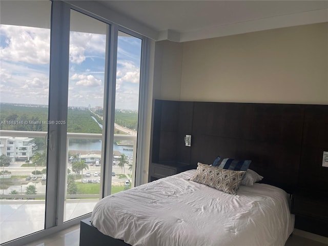 bedroom with a water view