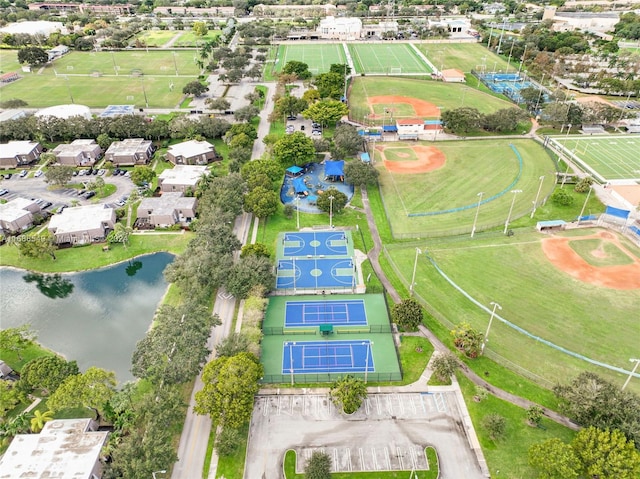 aerial view with a water view