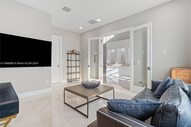 living room featuring french doors