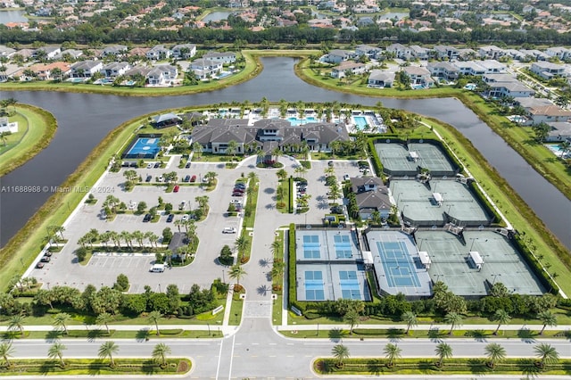 aerial view with a water view