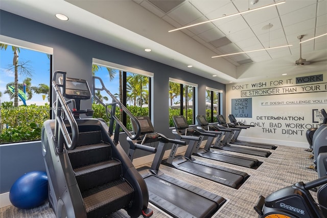 gym with ceiling fan