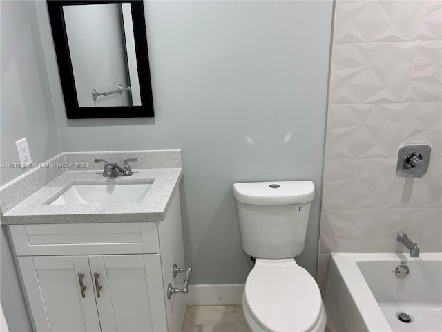 full bathroom featuring  shower combination, tile patterned floors, vanity, and toilet