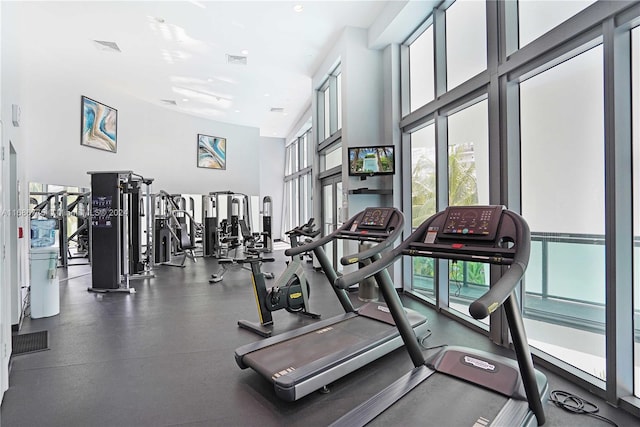 gym with a high ceiling