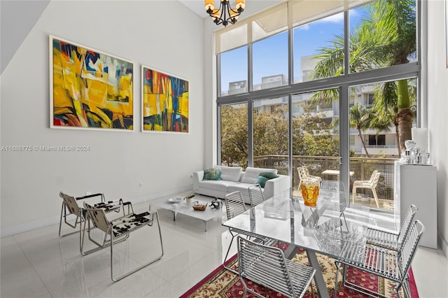 interior space featuring plenty of natural light and an inviting chandelier