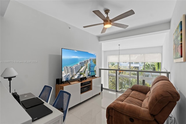 living room with ceiling fan