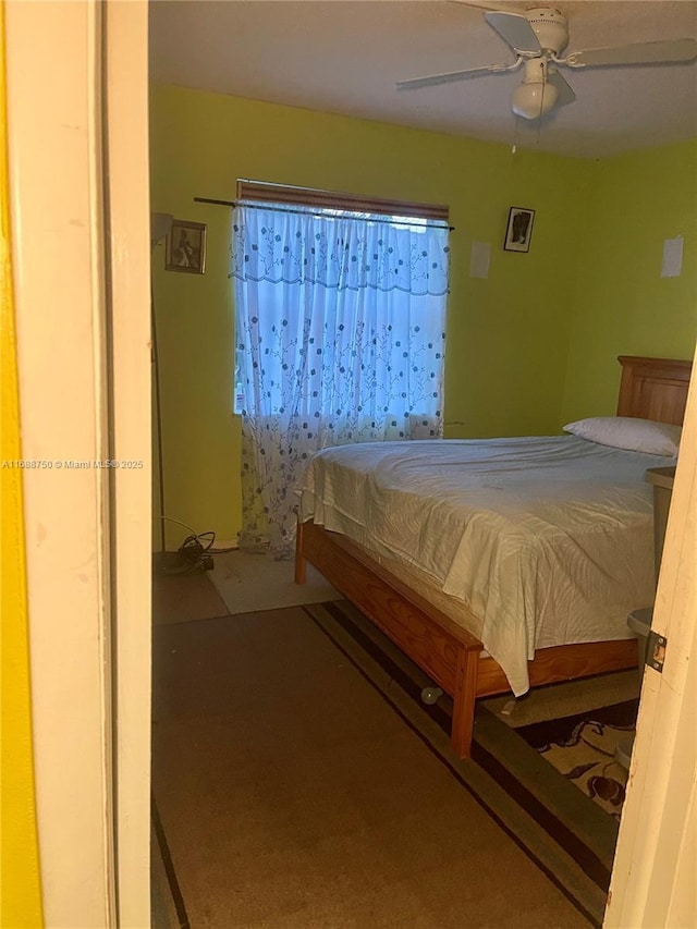 bedroom with carpet floors and ceiling fan