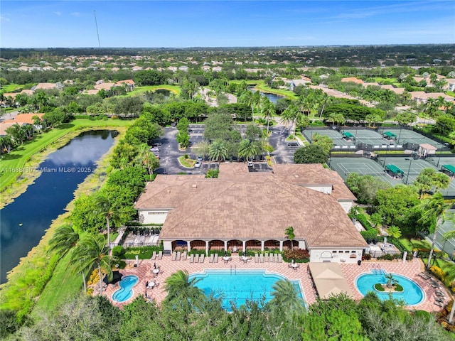 bird's eye view featuring a water view