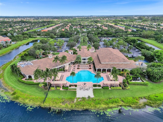 aerial view with a water view