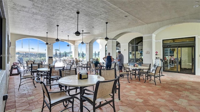 dining space with ceiling fan