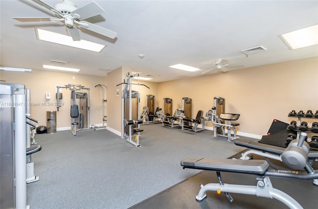 exercise room featuring ceiling fan