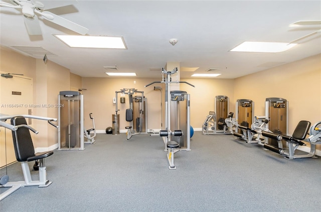 gym featuring ceiling fan