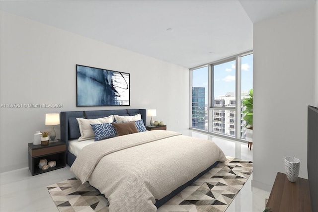 bedroom featuring multiple windows and floor to ceiling windows