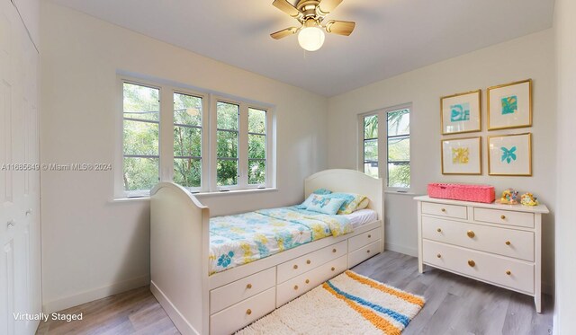 837 El Rado St, Coral Gables, FL 33134 - bedroom featuring light wood-type flooring, baseboards, and ceiling fan