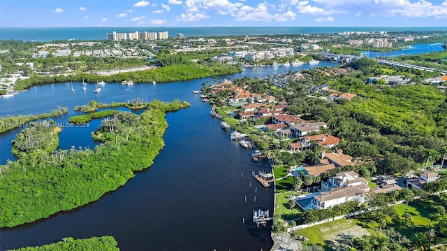 aerial view featuring a water view