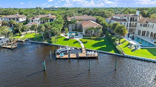 aerial view with a water view