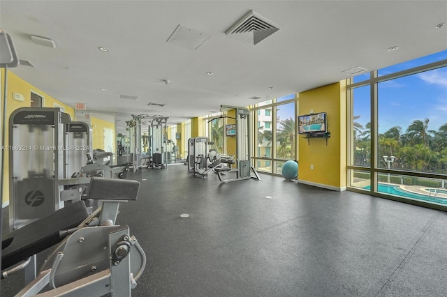 workout area with expansive windows