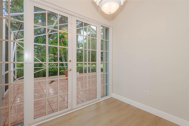 entryway featuring french doors and hardwood / wood-style flooring