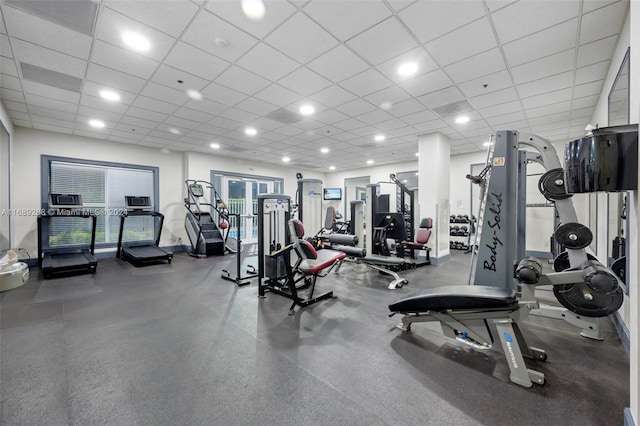 2665 SW 37th Ave Unit 202, Miami, FL 33133 - workout area with baseboards, a paneled ceiling, and recessed lighting