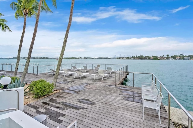 dock area featuring a water view