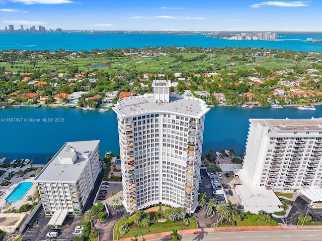 aerial view with a water view