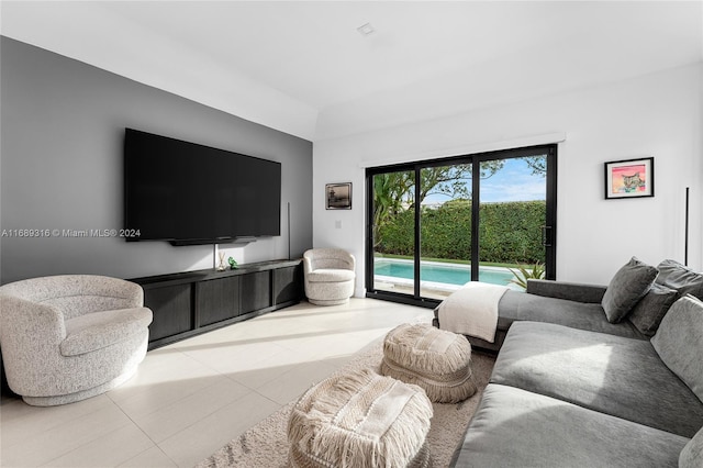 living room featuring light tile patterned flooring