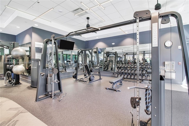 gym with a drop ceiling